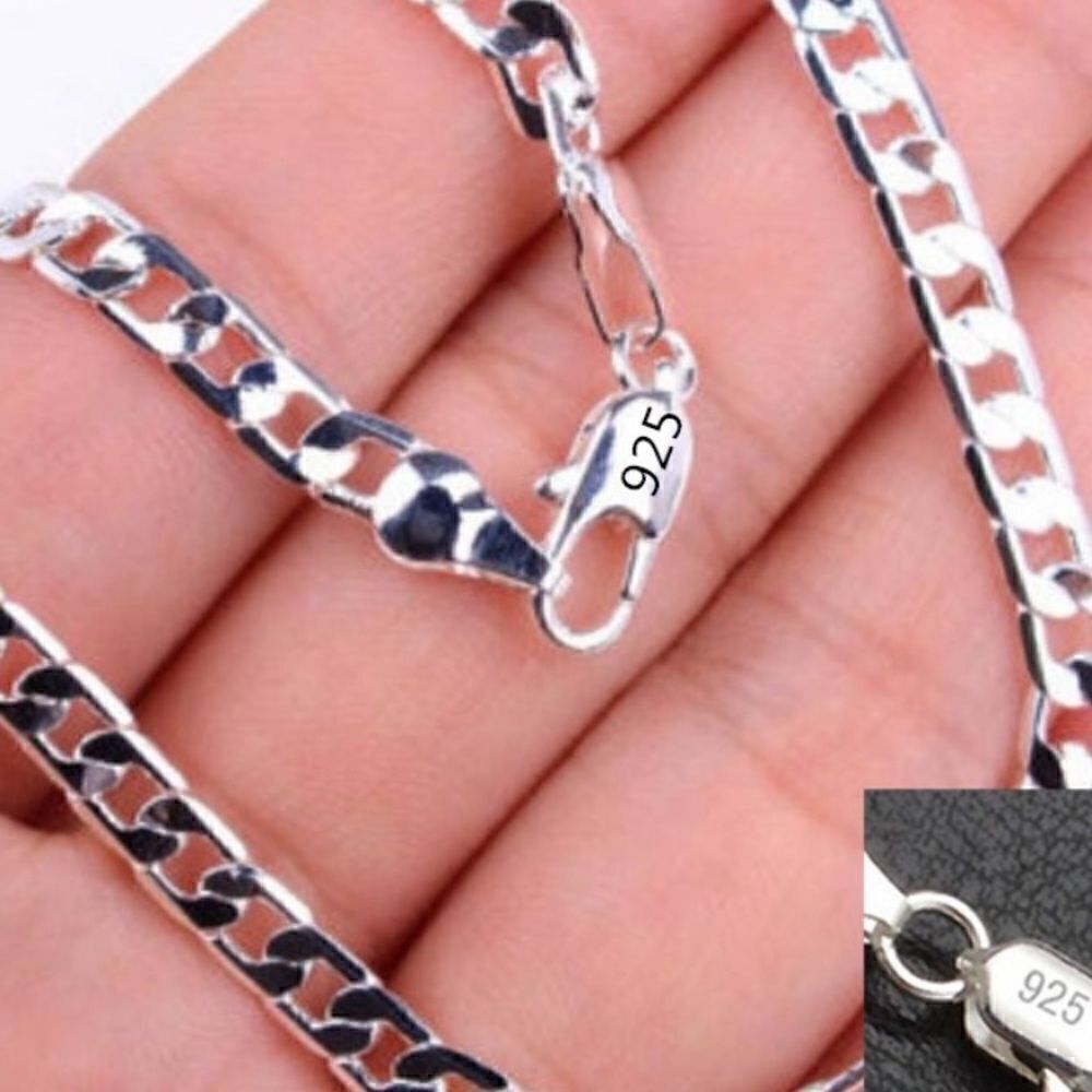 5⭐️Unisex Men’s Women’s 4mm Link Chain 24” Necklace 925 Plated Fashion Jewelry
